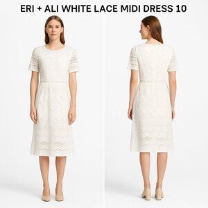 ERI + ALI WHITE LACE MIDI DRESS SIZE 10